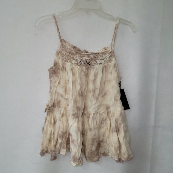 Black Tape Top Womens S Cocoa Tie Dye Boho Peplum Knot Side Tank‎ Crochet Trim - Picture 2 of 12